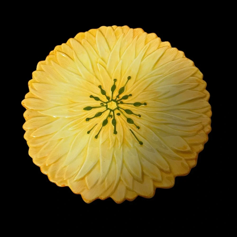 Pier 1 Imports Yellow Floral Three Dimensional Decorative Ceramic Flower Plates
